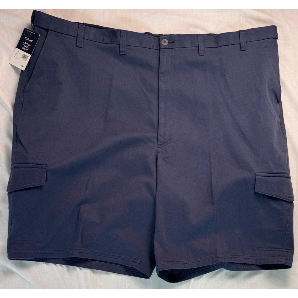 Haggar Big & Tall Cotton Cargo Shorts Mood Indigo Blue 50W NEW